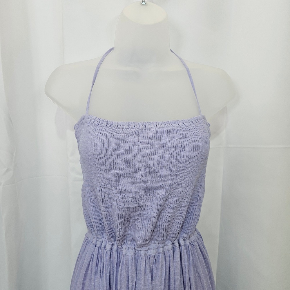 NWT Lavender Smocked Halter Maxi Dress Size L Tiered Ruffle beach peasant boho - Picture 2 of 11